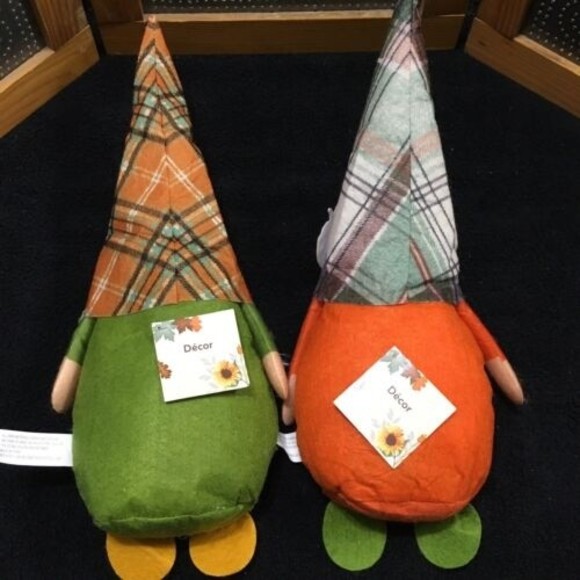 Thanksgiving Gnome Decoration Set 2 Fall Decor Harvest Orange Green Plaid Fabric - Picture 5 of 10